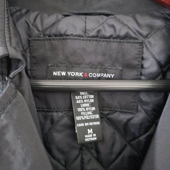 New York & Company Black Collared/Buttoned Trench Coat W/ Pockets Size M - Picture 3 of 9